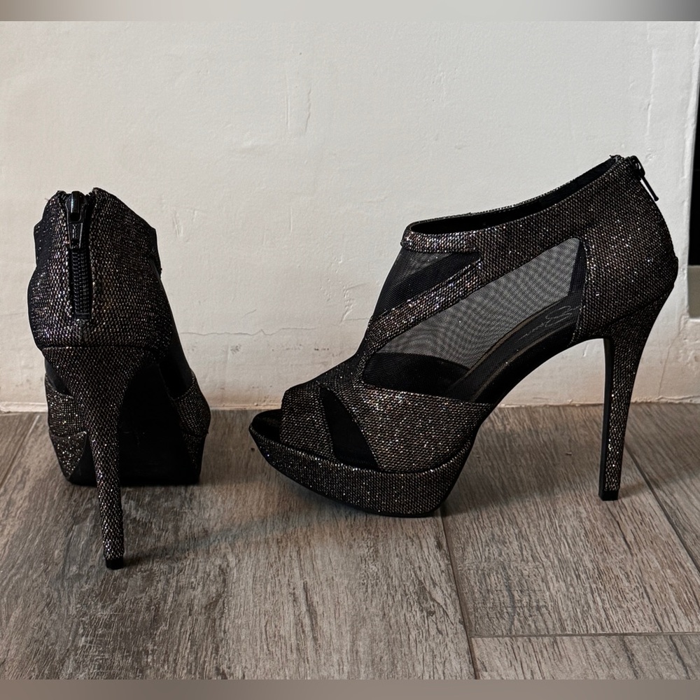 Black Gold Glitter & Mesh Stilettos